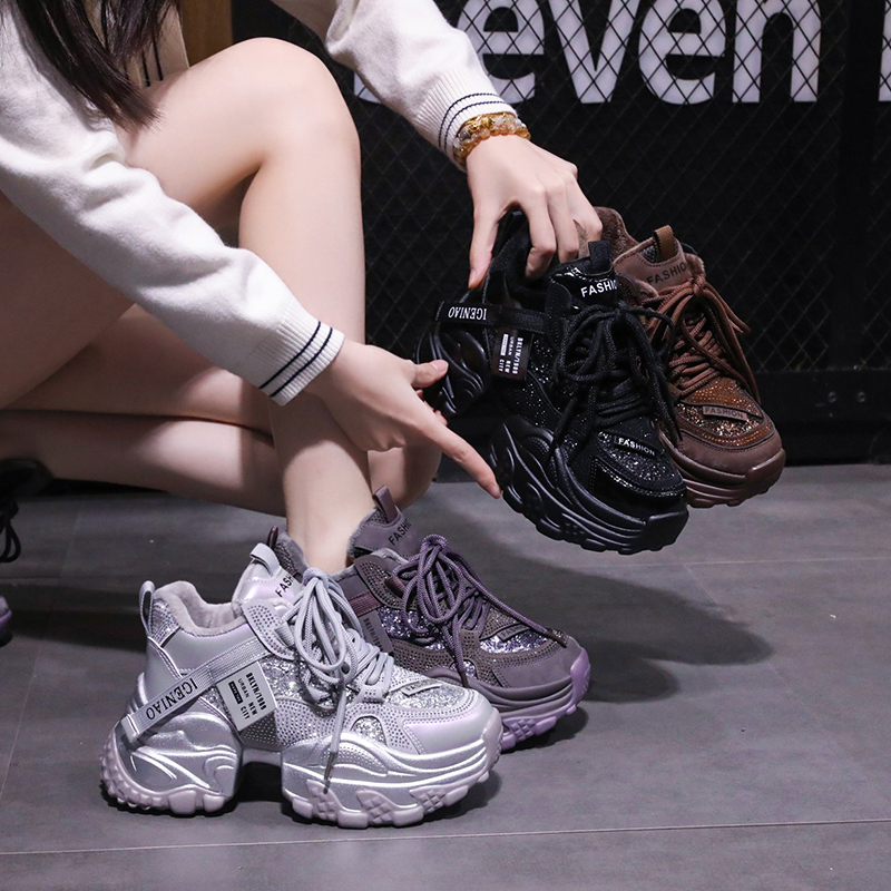 新款加绒2025年老爹鞋鞋厚底休闲运动鞋软底百搭时尚增高透气鞋