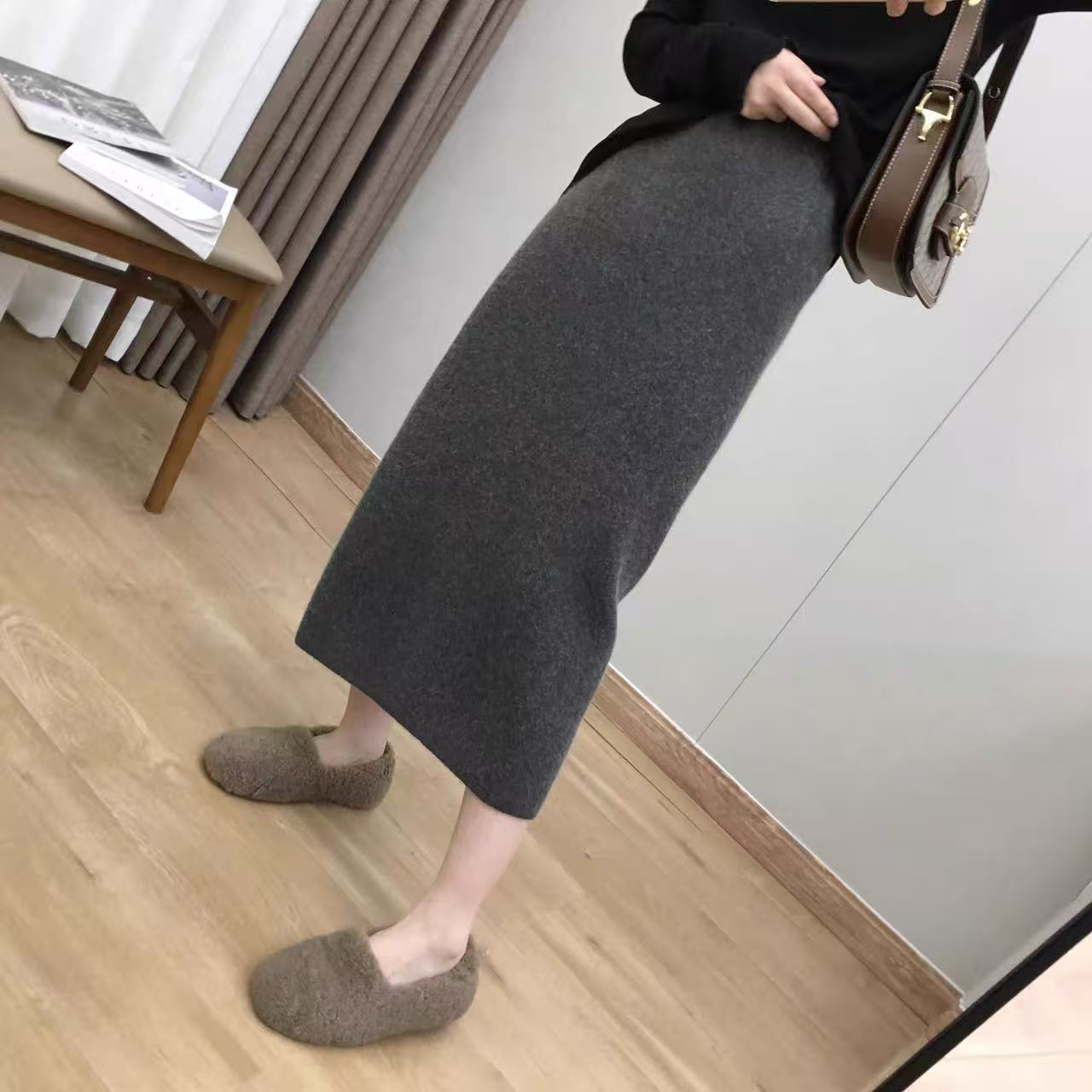针织半身裙女冬裙秋冬小个子显瘦气质时尚裙包臀一步长裙