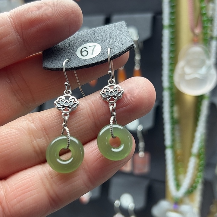 和田玉耳饰银S925镶嵌