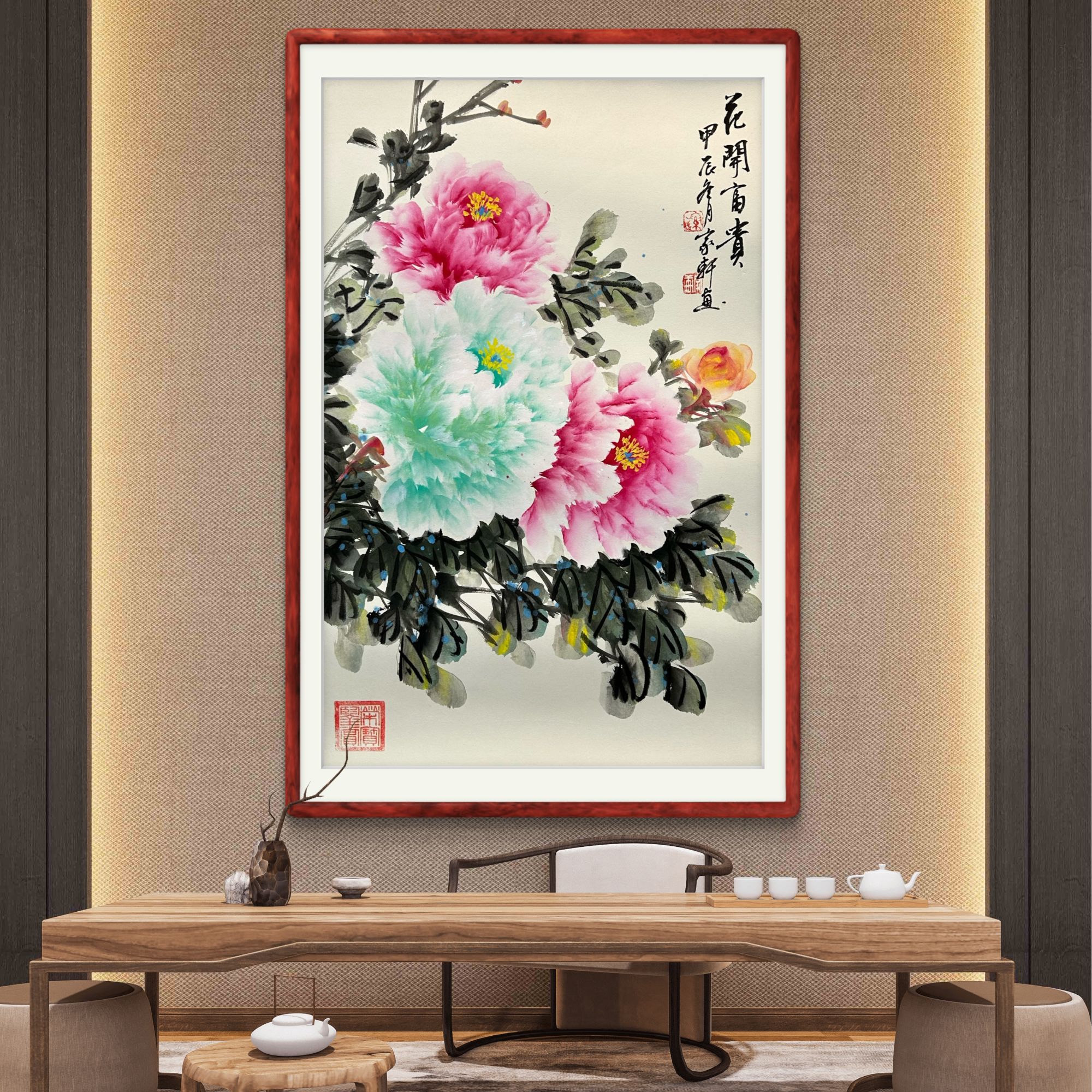 罗家轩《牡丹》国画挂客国画，挂客厅茶室书房，收藏、送礼