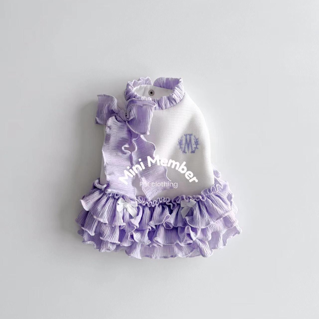Minimember宠物蝴蝶结花边刺绣百褶裙狗狗猫咪泰迪比熊博美衣服