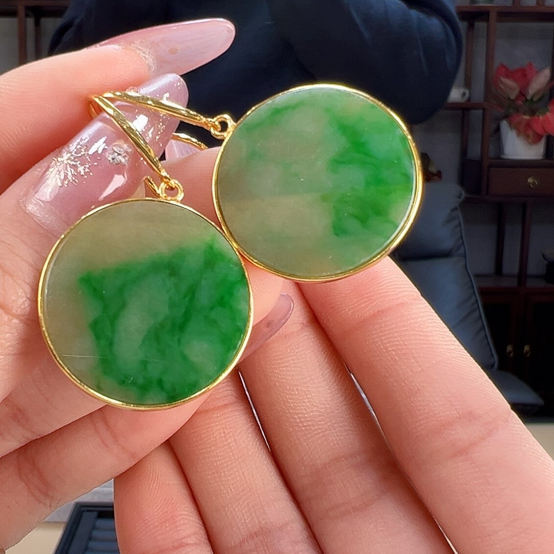 翡翠耳饰银S925镶嵌耳环9