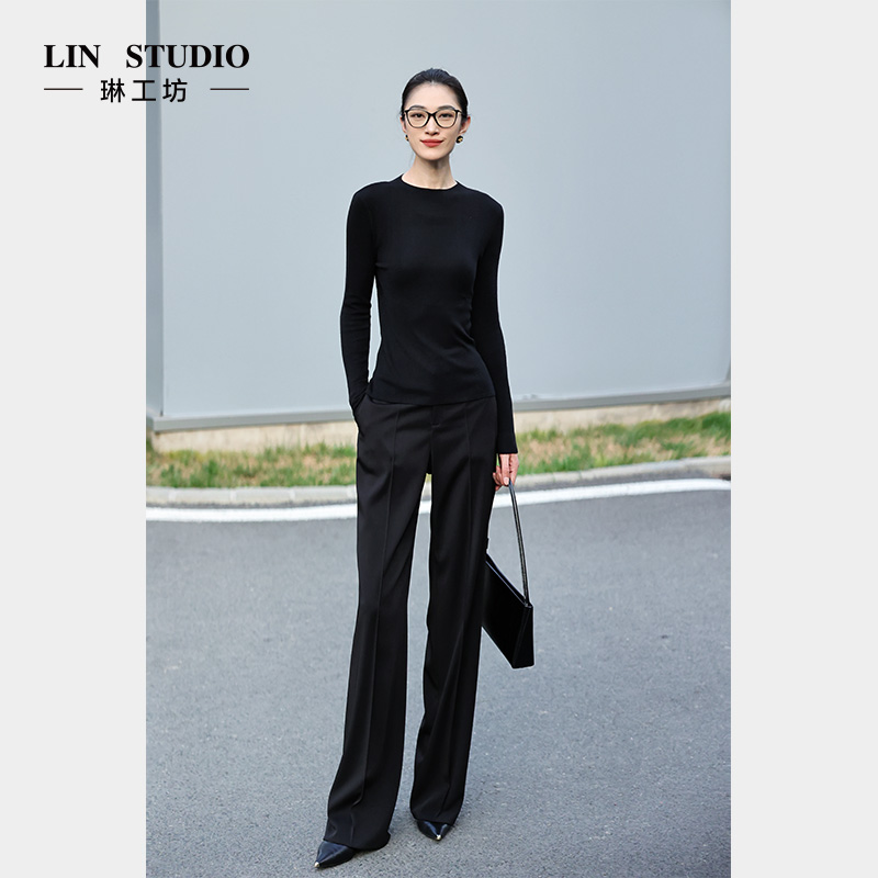 【山羊绒+桑蚕丝】琳工坊“书禾”黑色针织衫气质时尚百搭唐琳设计师