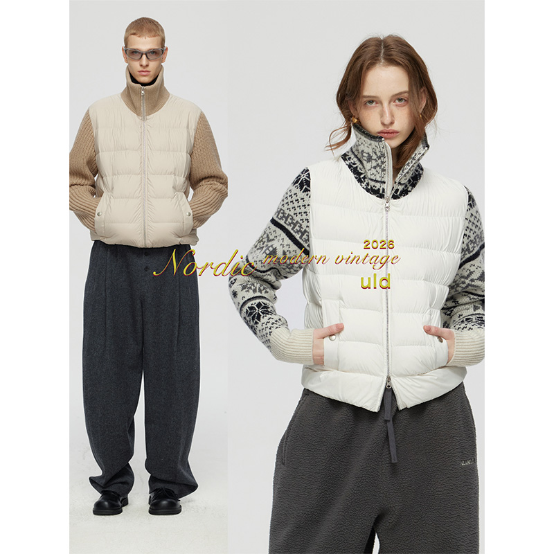 ULD/90s中古北欧费尔岛手工感羊毛针织拼接90大朵白鹅绒服可溯源