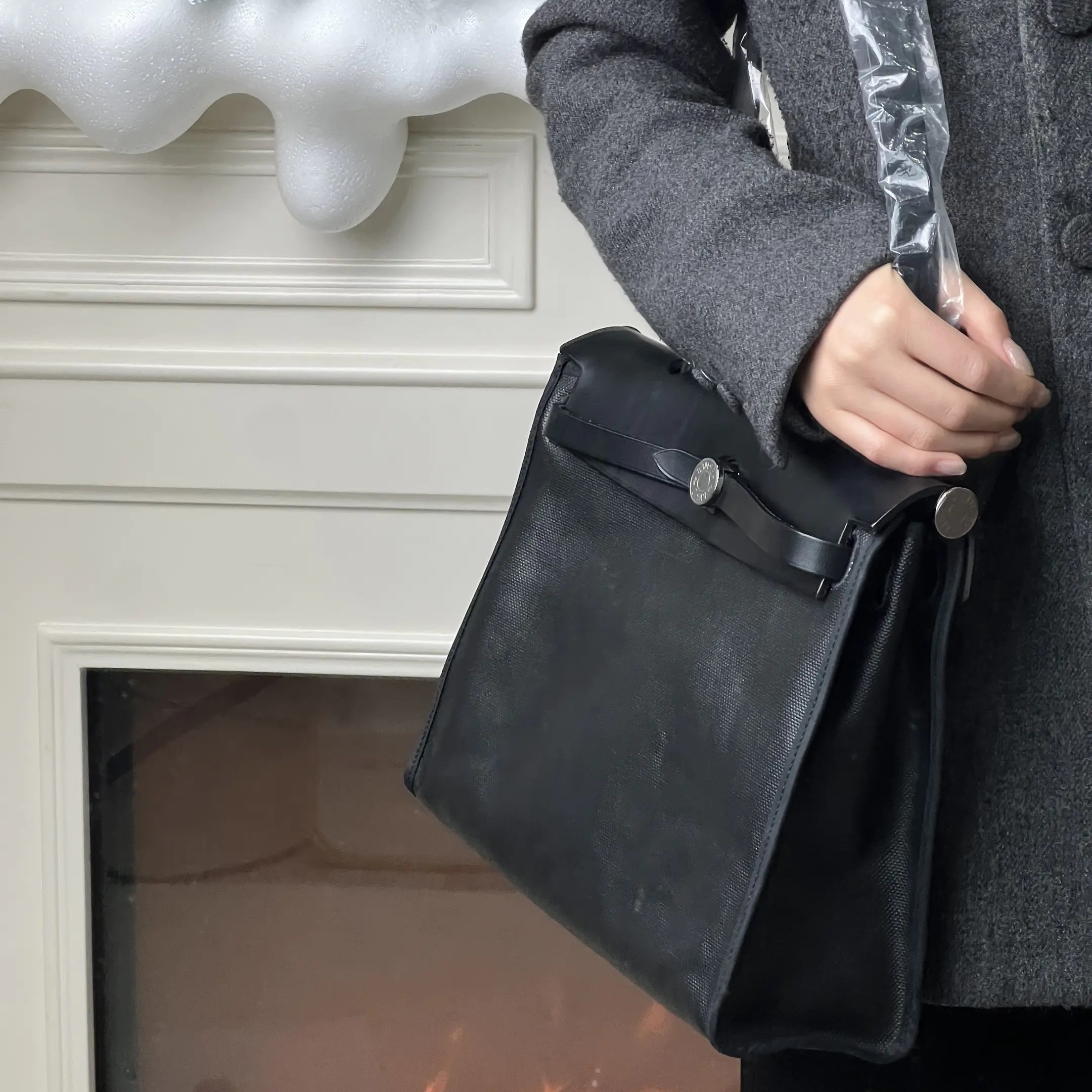 99新 Hermes/爱马仕 爱马仕herbag 31黑银防水布/甄选