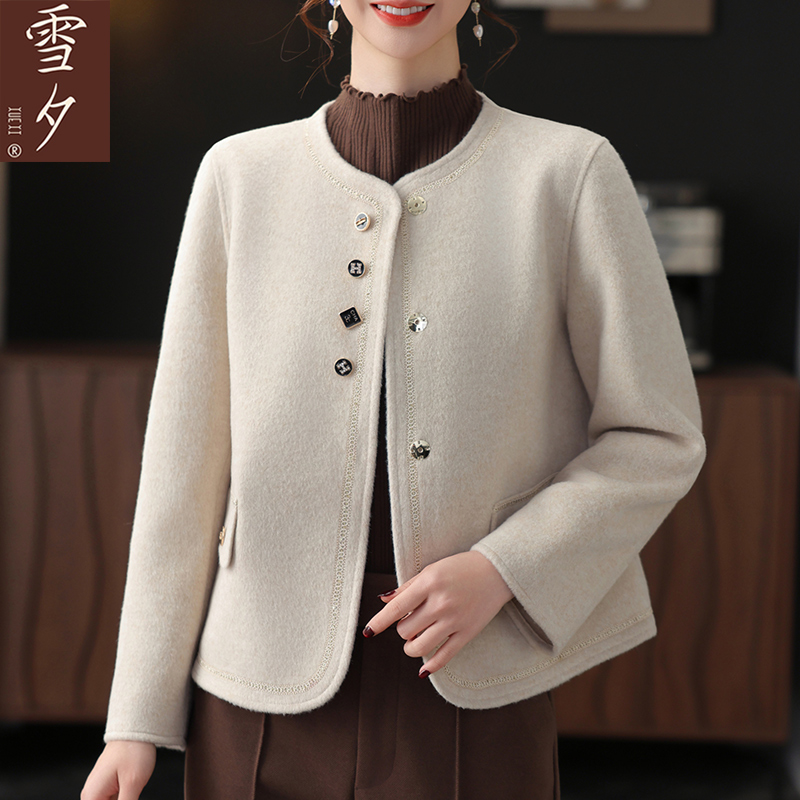 小个子妈妈秋装短款高贵双面呢外套中老年女气质毛呢大衣2025新款