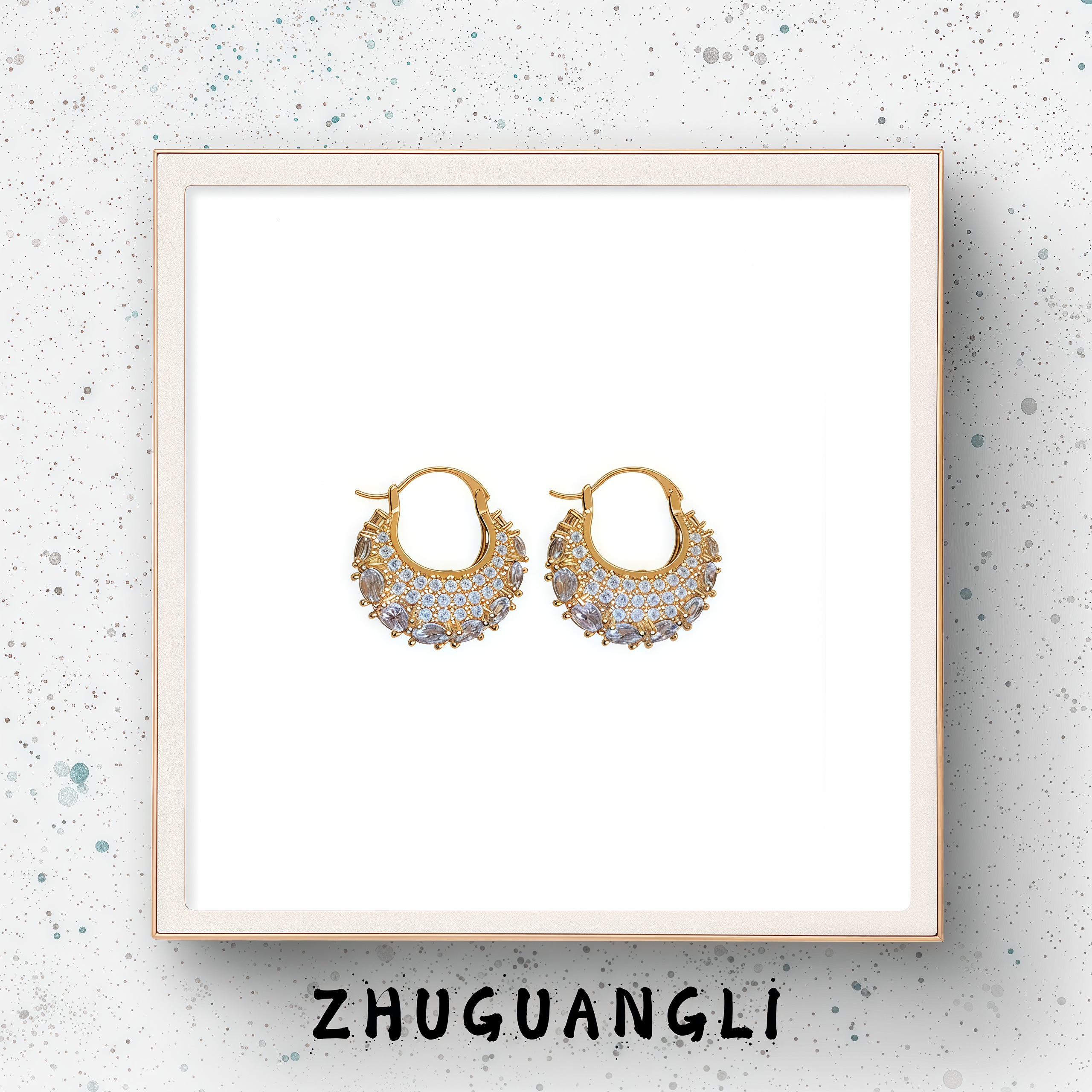 合金锆石耳饰 【ZHUGUANGLI】14K真金电镀锆石轻奢提包耳扣圈圈耳饰