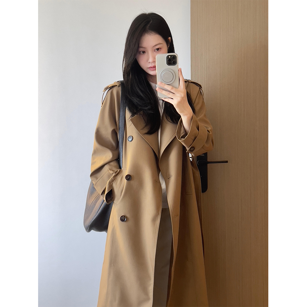 ZZZSTUDIO 宴群山~复古经典翻领风衣外套女短款卡其廓形中长款