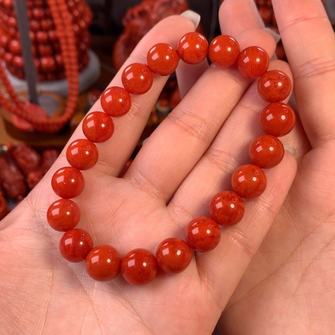 南红玛瑙天然川料瓦西妖花10尺寸圆珠满色满肉未镶嵌