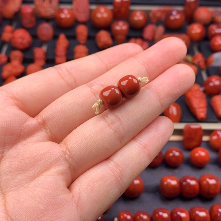 南红玛瑙未镶嵌老型对珠9.4MM