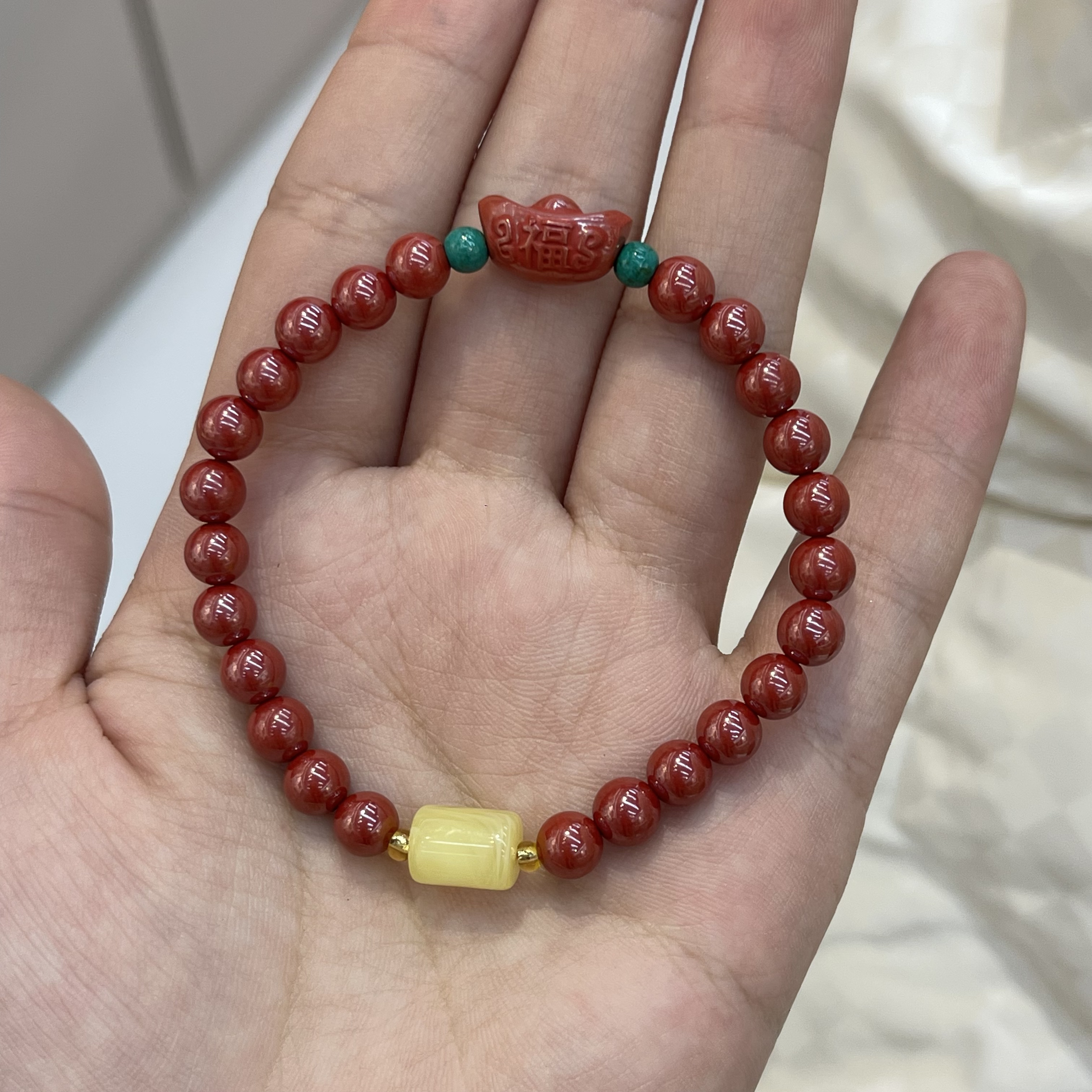 含辰砂工艺品ZS060 朱砂6mm配小元宝手串