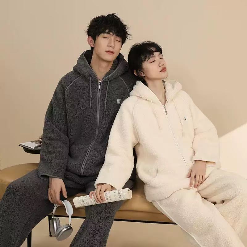 冬季情侣款双面舒棉绒新款套装连帽睡衣女保暖家居服2688（3楼）