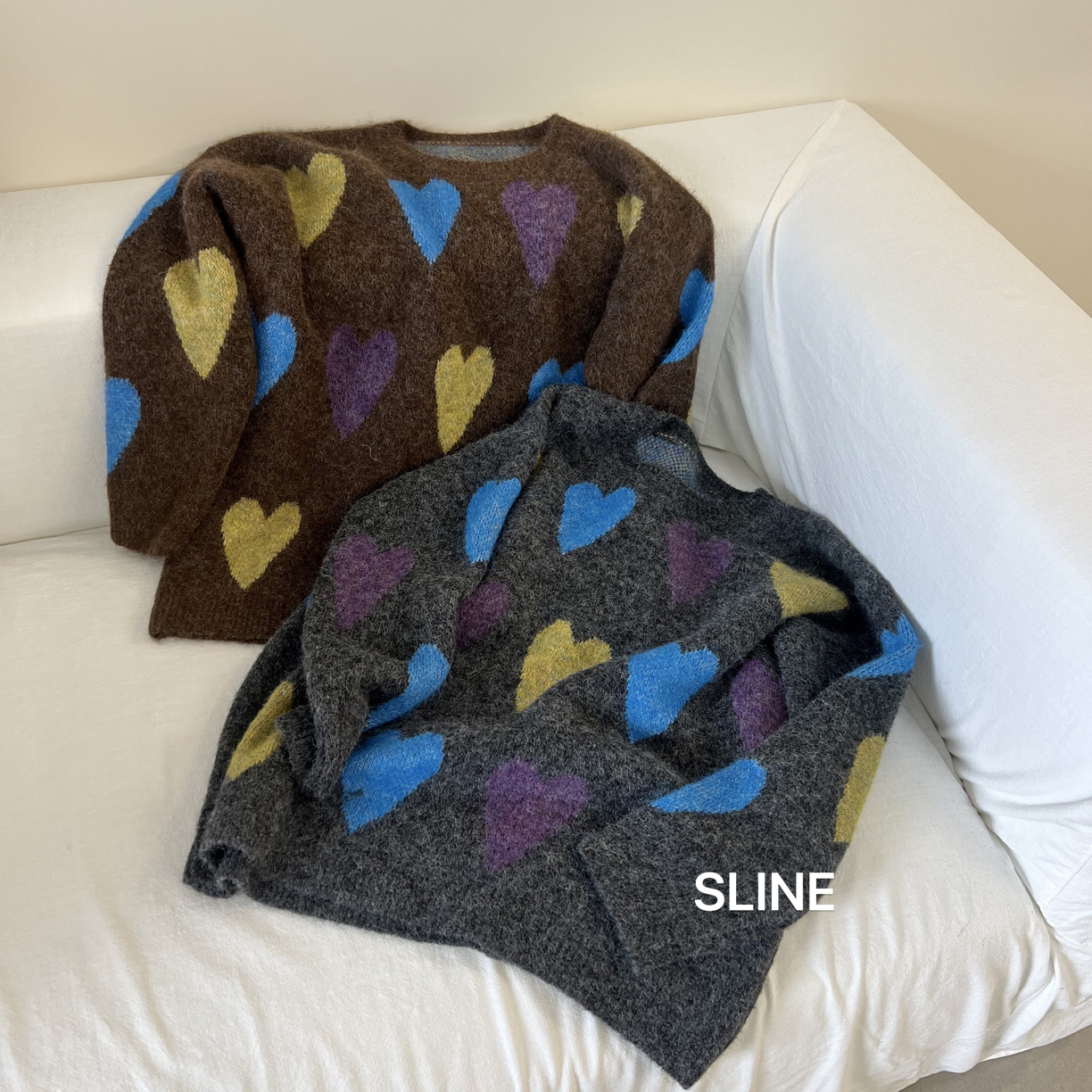 卡麦酱-SLINE 撞色爱心毛衣 5160