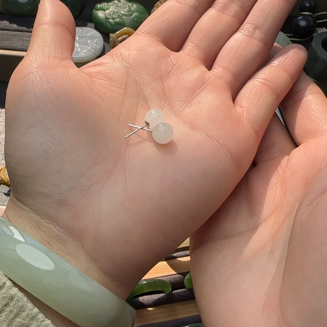 和田玉耳饰银S925镶嵌8