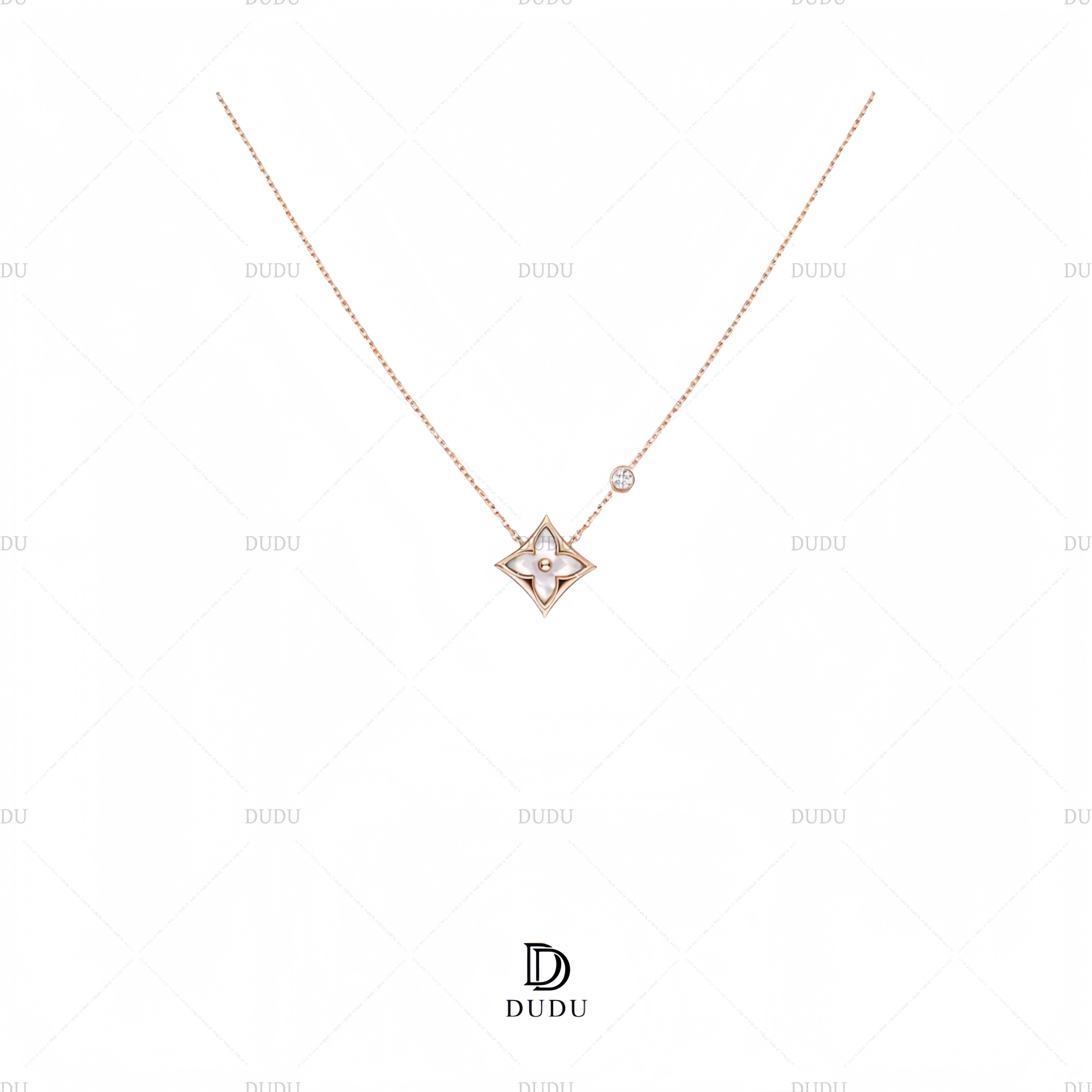 合金项链 白贝四叶草玫瑰金老花项链《精工CNC厚镀18K金》