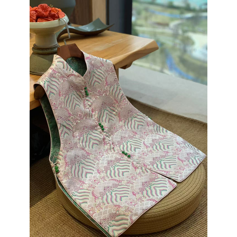 段叔国风【风生水起】 中国风新中式复古气质提花织锦双穿对颈马甲