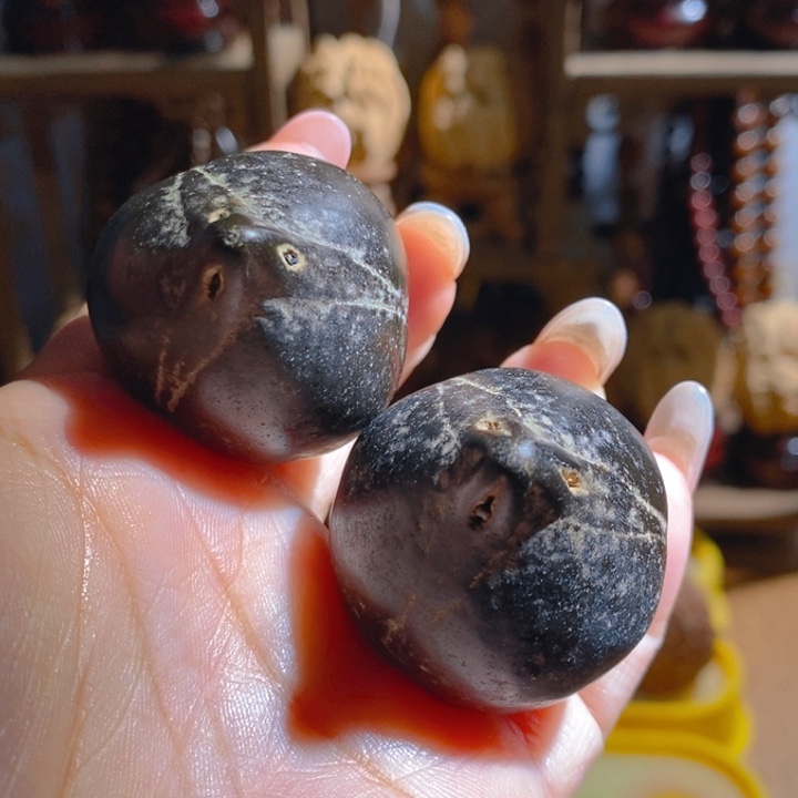 野生黑橄榄核手把件3654