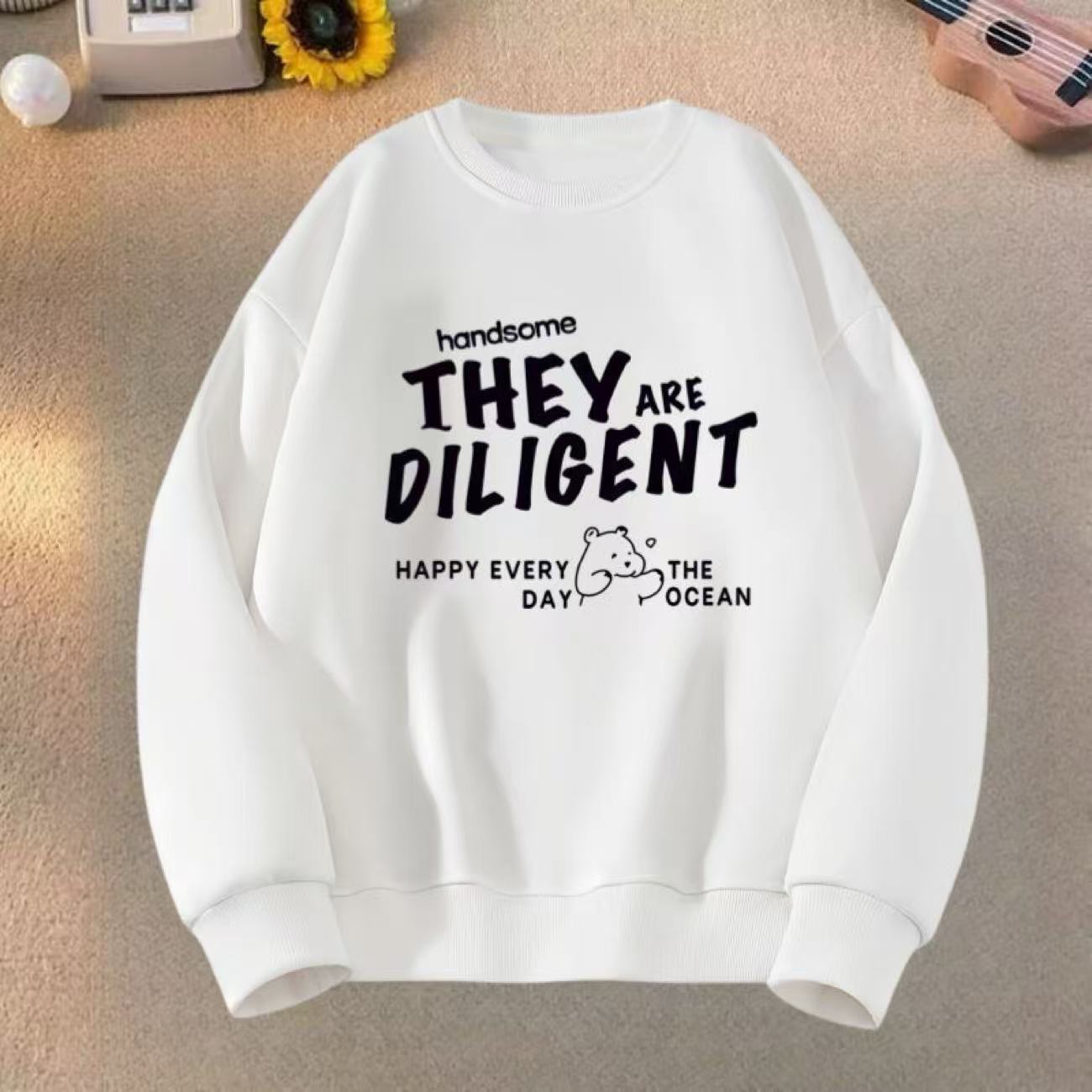 秋冬款卫衣男士字母简约长袖高档百搭秋冬季无帽圆领加绒套头上衣