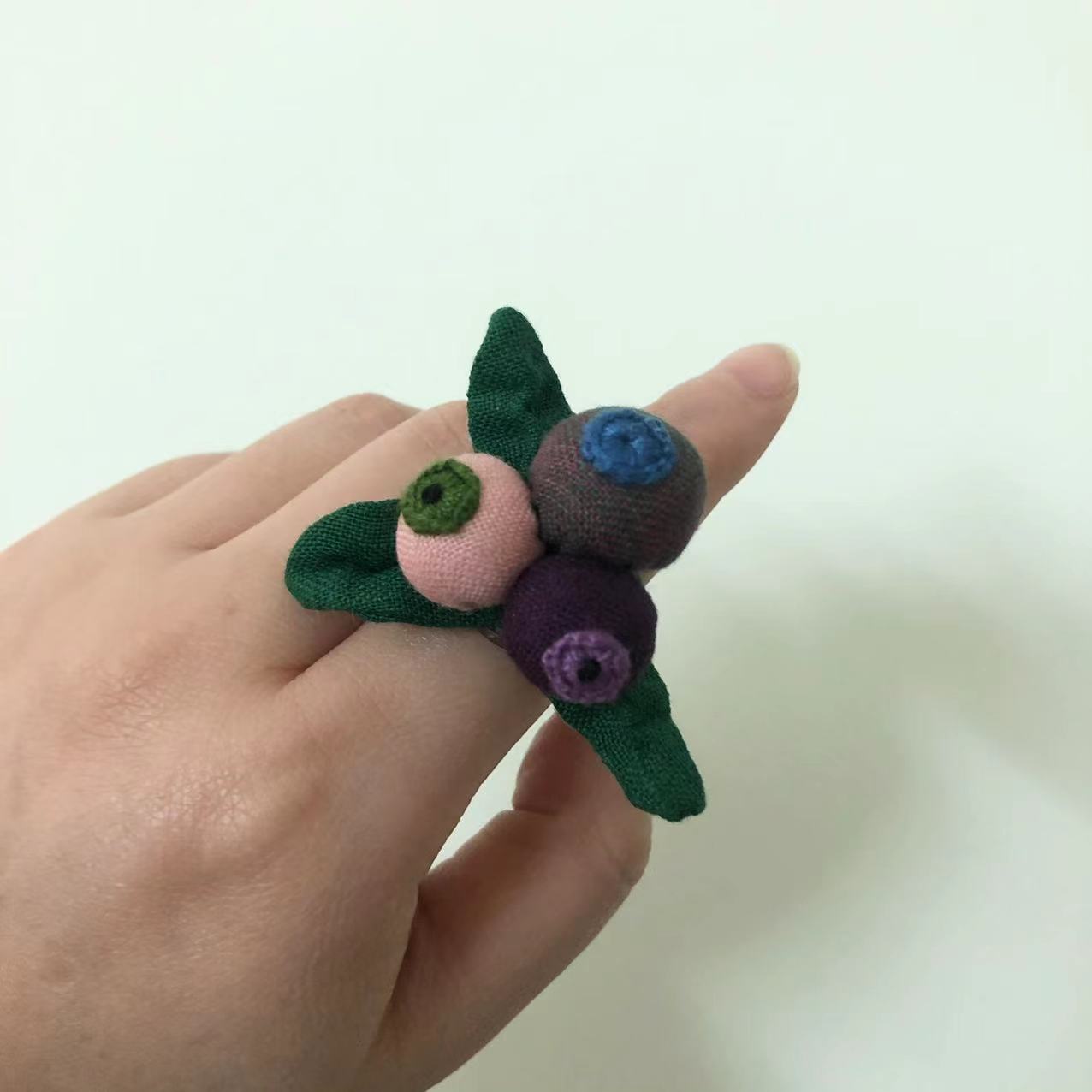 非金属布艺戒指 秋冬新款 蓝莓戒指  创意手作饰品 服装搭配 手工