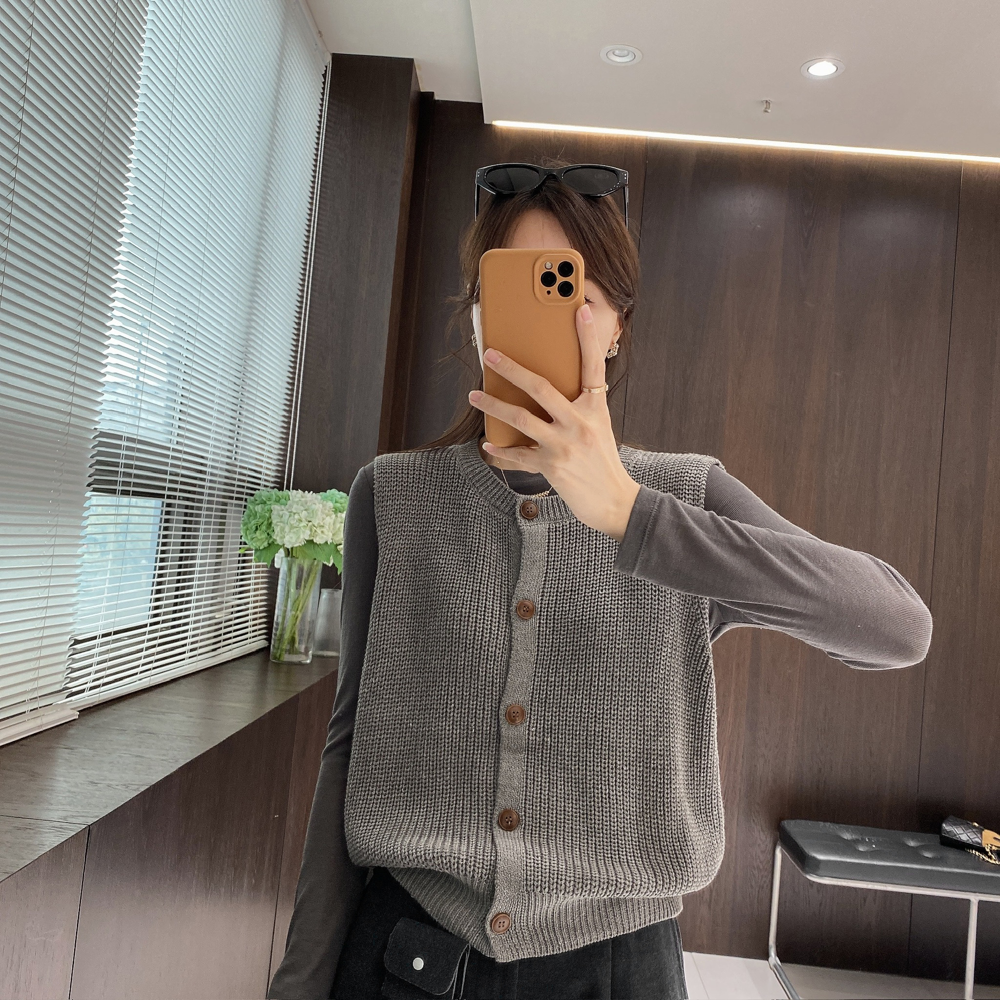 IMFLY金小金自制女装 针织衫DYW9773秋季复古通勤风针织马甲上衣