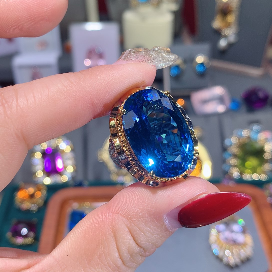 托帕石戒指银S925镶嵌戒指