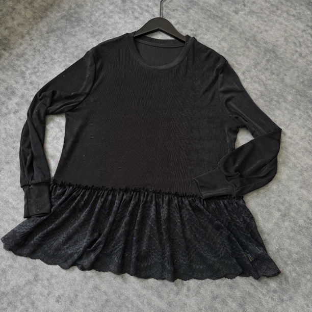 2026春季宽松显瘦蕾丝拼接长袖打底衫