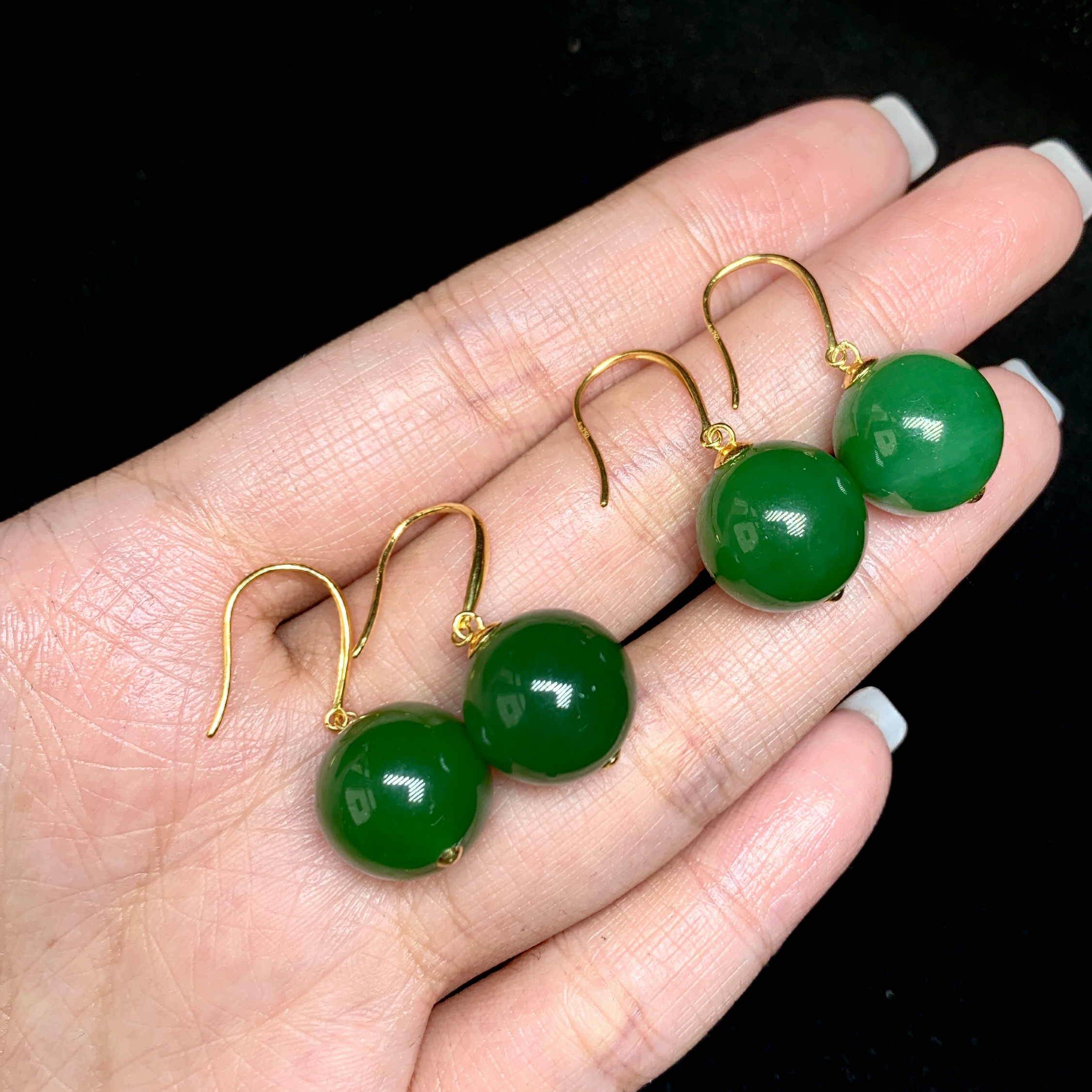 【云上】 DS11975-18K金镶嵌和田玉耳钩多样性发一件-11mm（甄选）