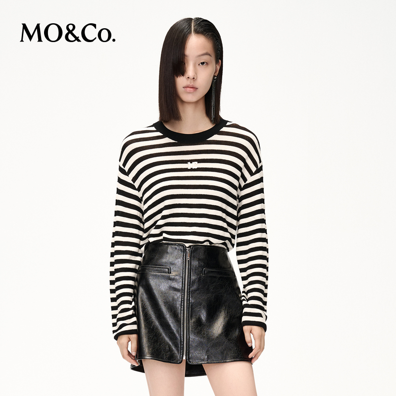 【赵老板专属】MOCO夏MC织唛宽松条纹针织衫MBC4SWTK06