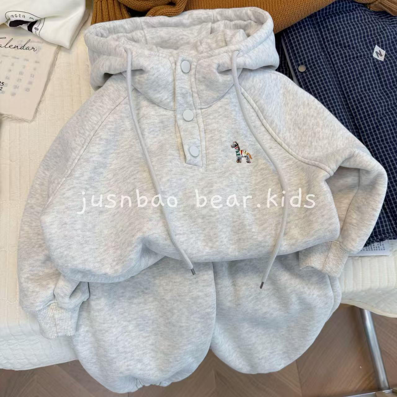 刺绣彩虹小马卫衣套装【厚绒】冬季省心套装男女童保暖运动洋气韩版