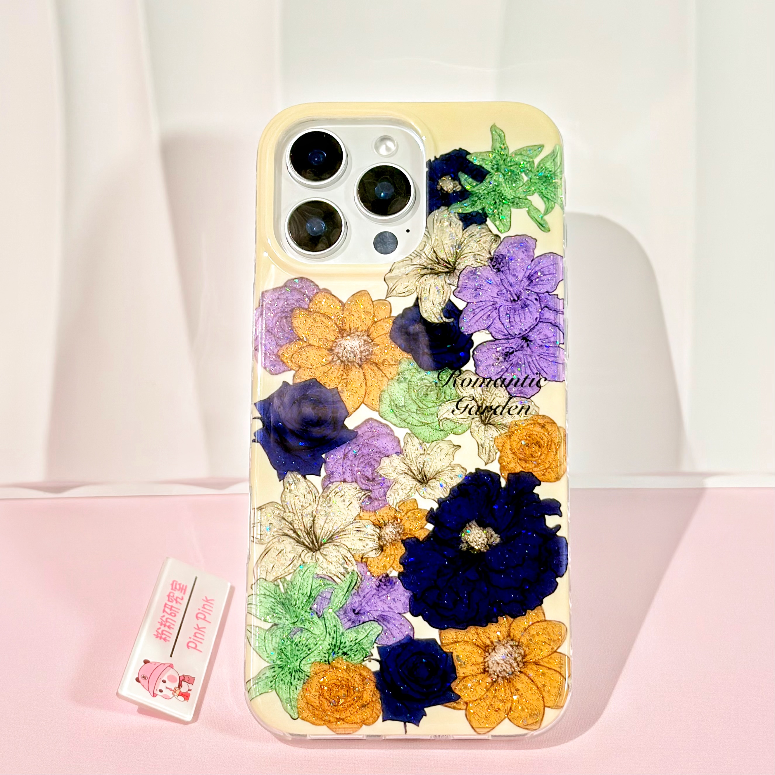 粉粉/ins闪粉油画山茶花 适用iphone16promax/15/14/13苹果手机壳