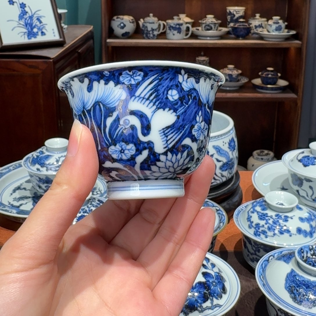 青花雯华堂手绘杯杯