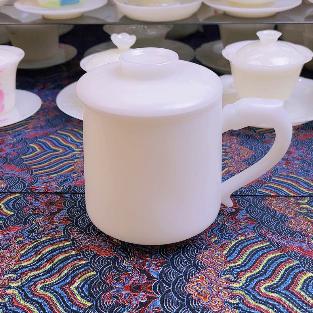 盖碗瓷精品素烧璞玉瓷办公杯三件套微瑕