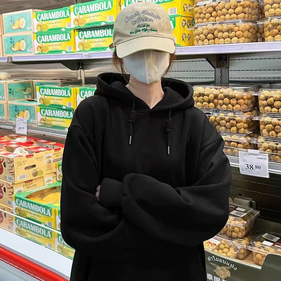 【C501-547】秋冬季韩版新款圆领连帽加绒加厚卫衣男女宽松休闲上衣