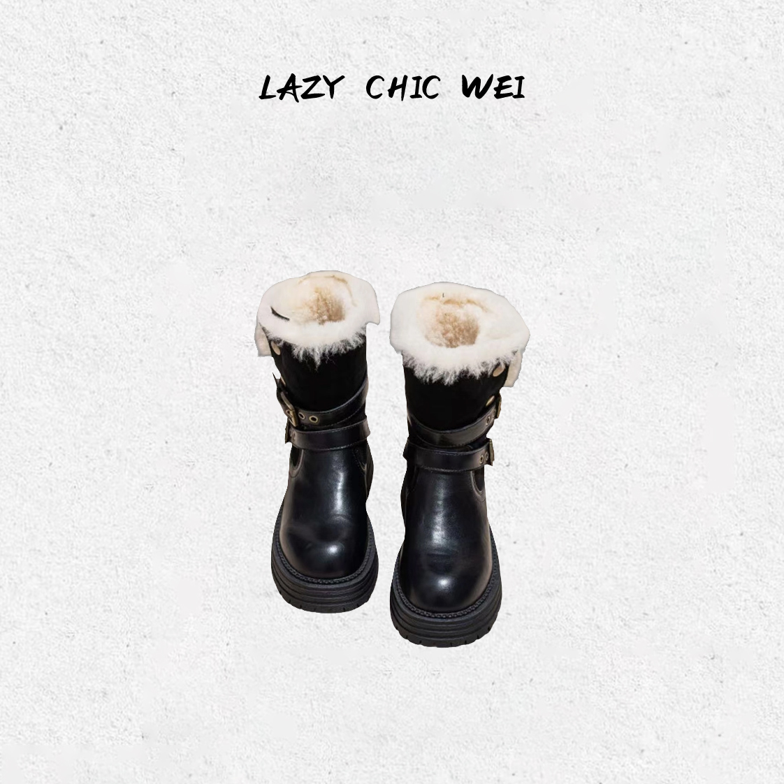 WEI"圣诞短靴"冬季加绒头层牛皮厚底保暖短靴25SH360