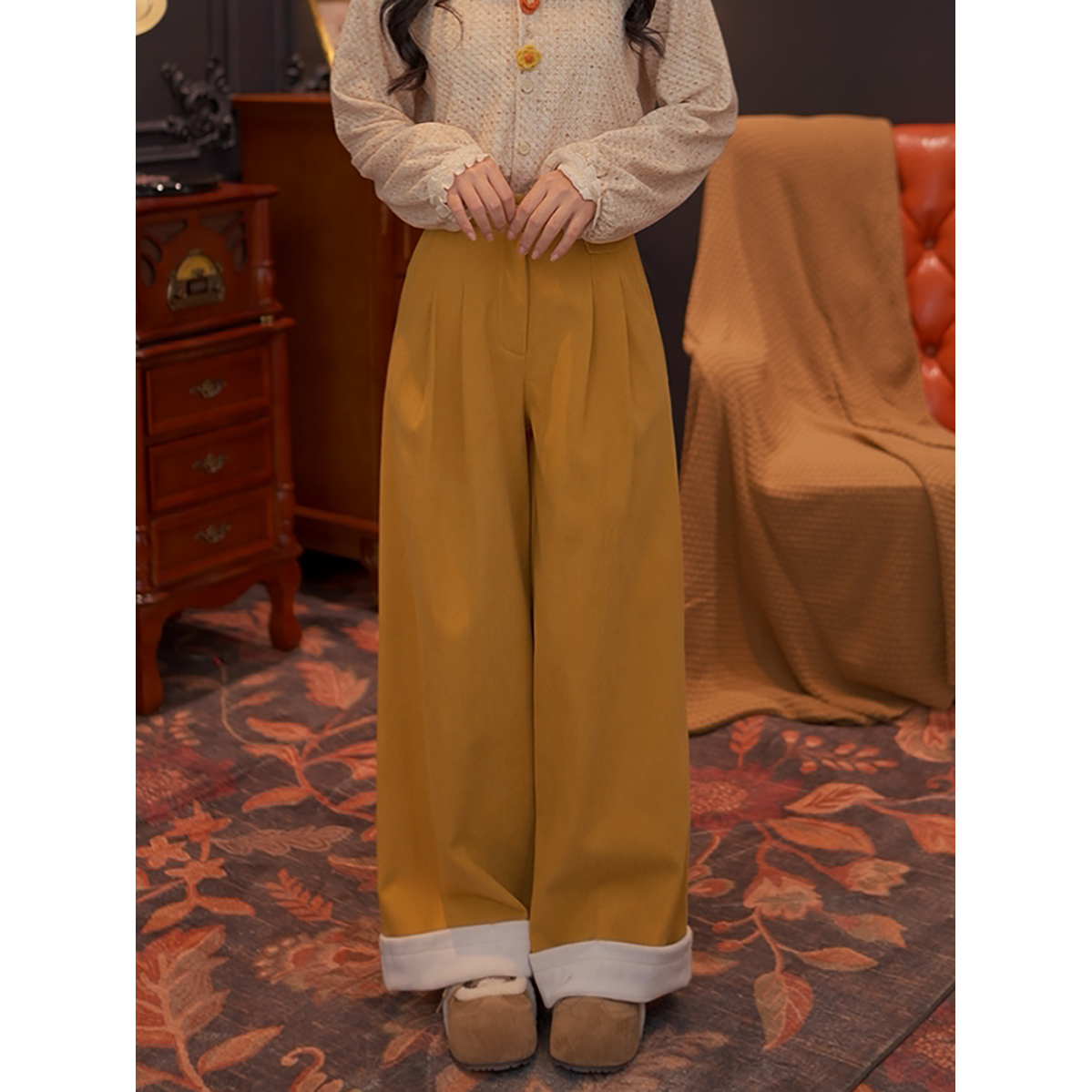 DaYuanSAD【晾莫】婉儿卷边直筒阔腿裤女秋冬高腰显瘦休闲裤#G14798