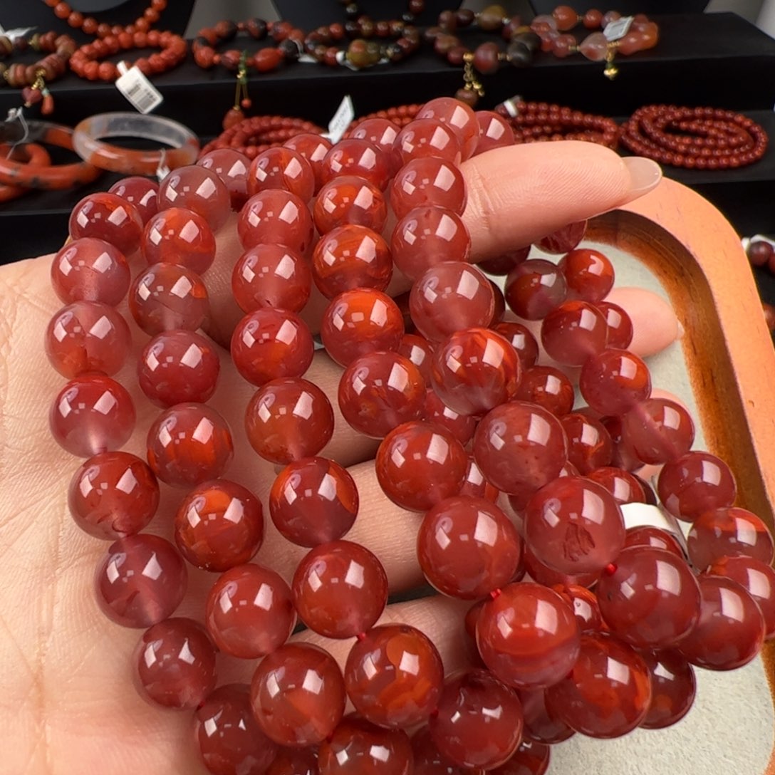 南红玛瑙未镶嵌（玫瑰红火焰长链9mm