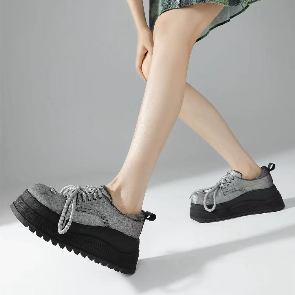 C2385  银色 新款时尚圆头舒适粗跟女士乐福鞋