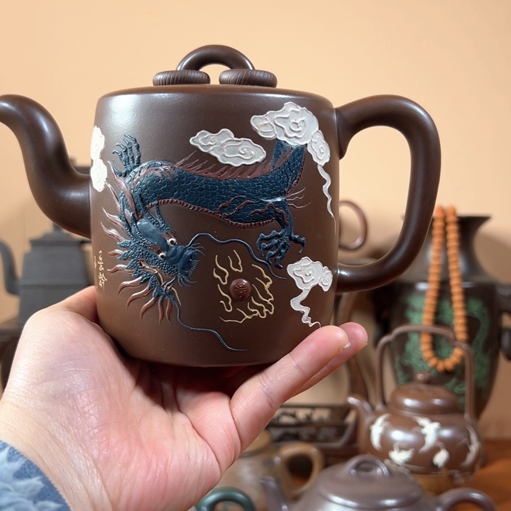 紫砂茶壶双圈堆龙底槽清