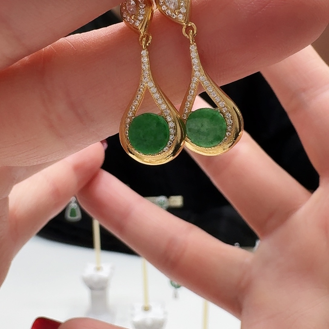 翡翠耳饰银S925镶嵌耳饰