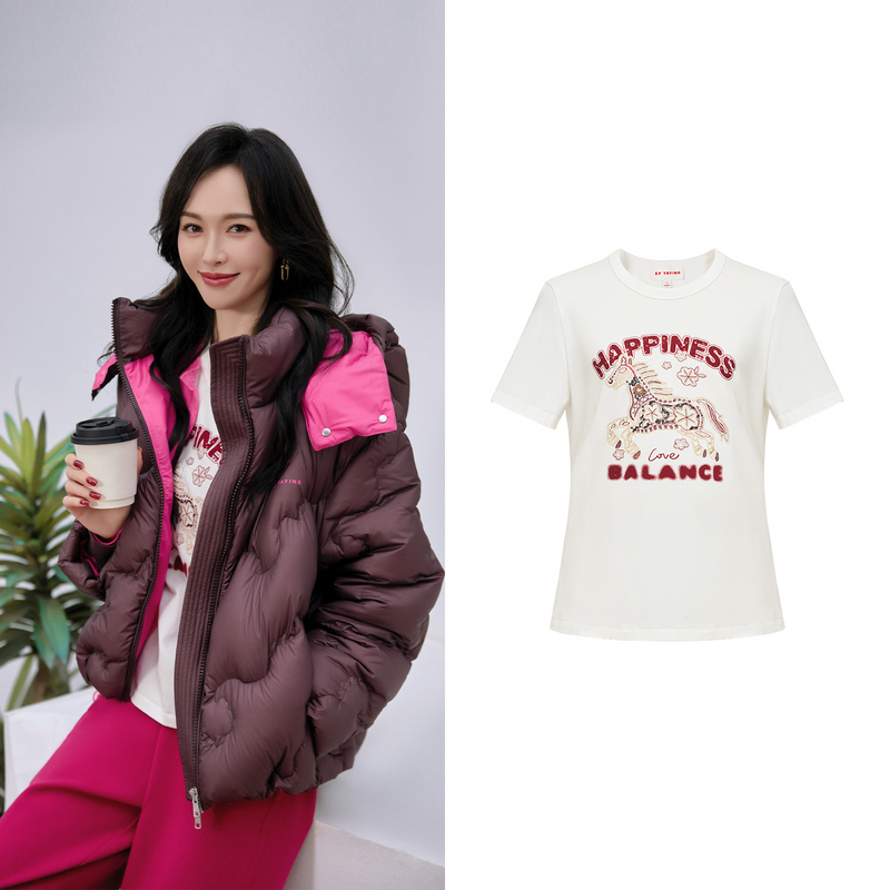 [唐嫣同款] EP雅莹骏系列2026新款棉刺绣宽松圆领短袖T恤5301A新