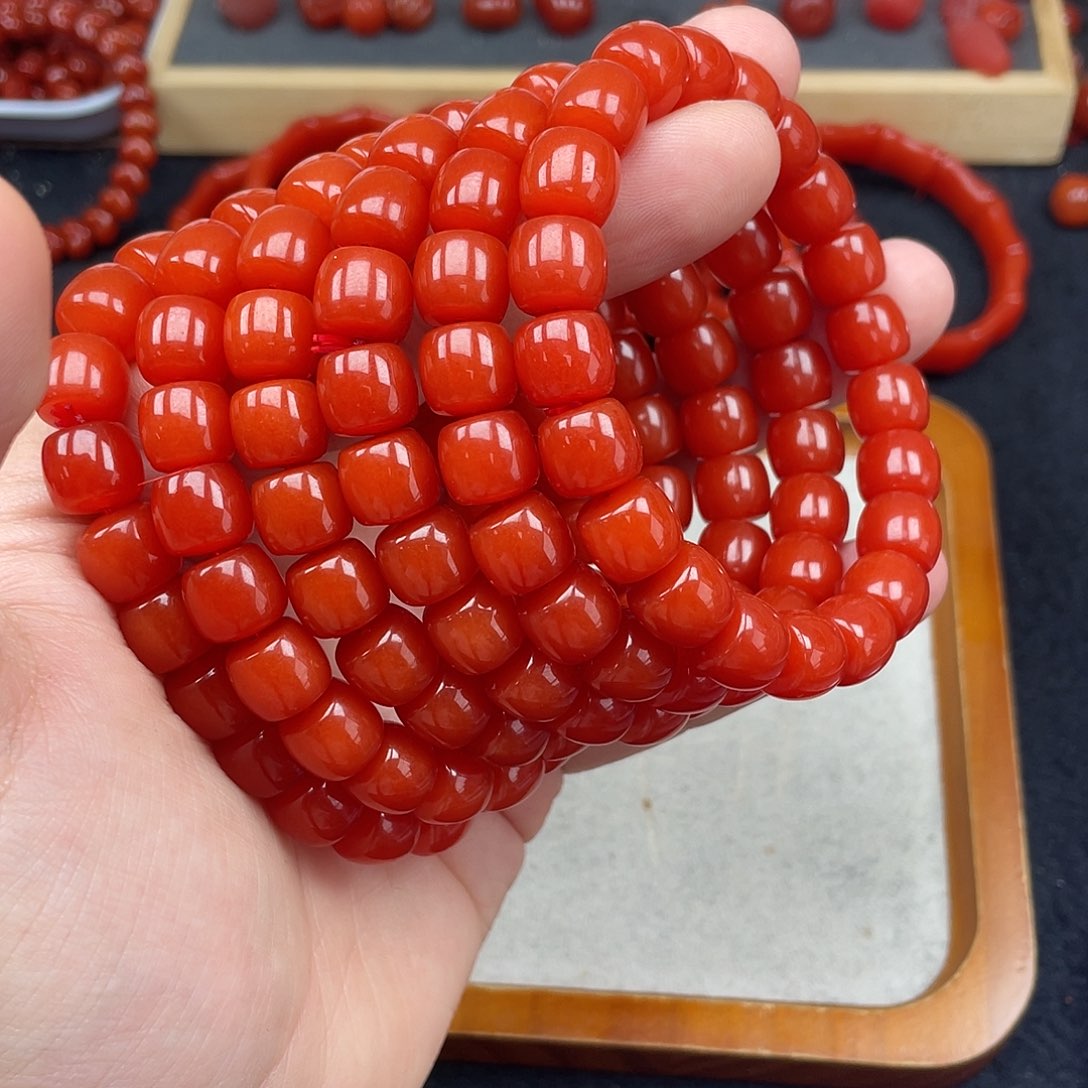 未镶嵌11号保山锦红亮光卡10直切手链南红玛瑙