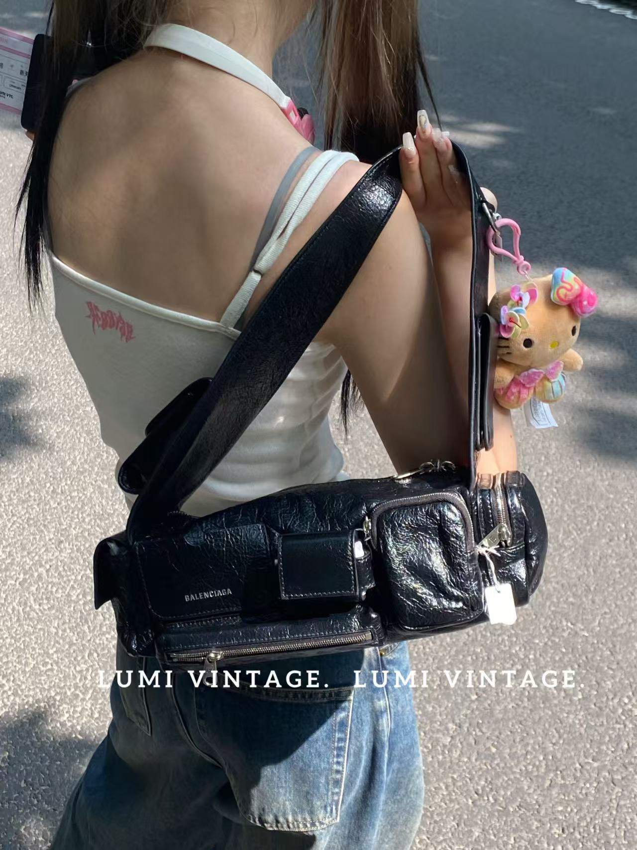 95新 Balenciaga/巴黎世家 黑色油蜡羊皮superbusy单肩包84728805
