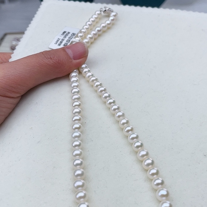 淡水珍珠颈饰银S925镶嵌卡6-7极光炫彩高品