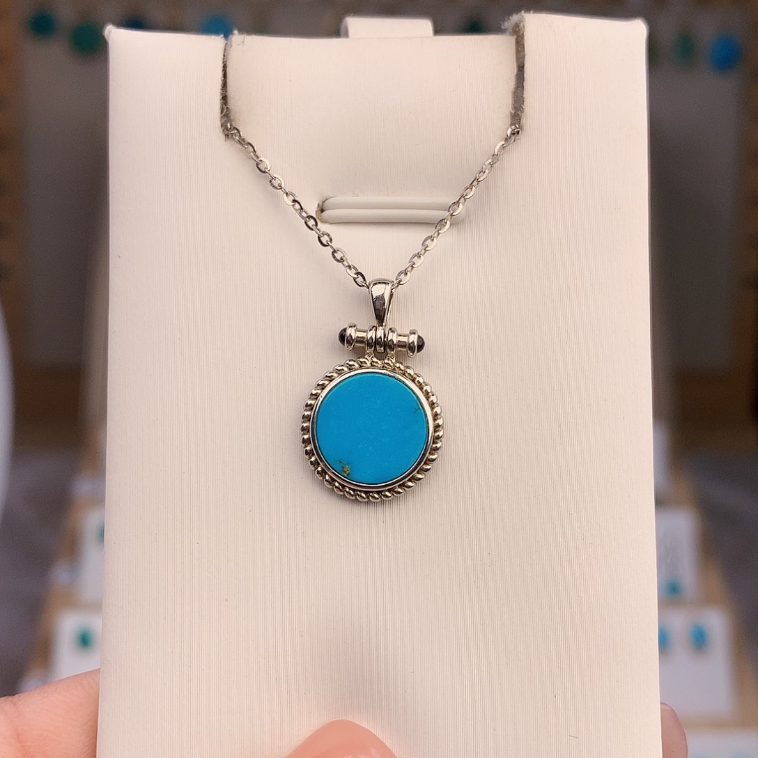 绿松石银S925镶嵌吊坠(不含链)