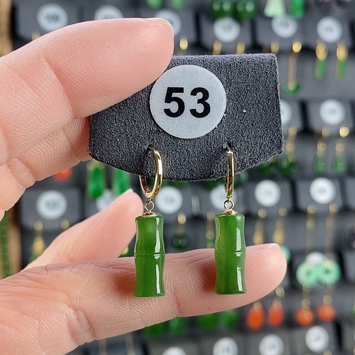 和田玉耳饰18K金镶嵌