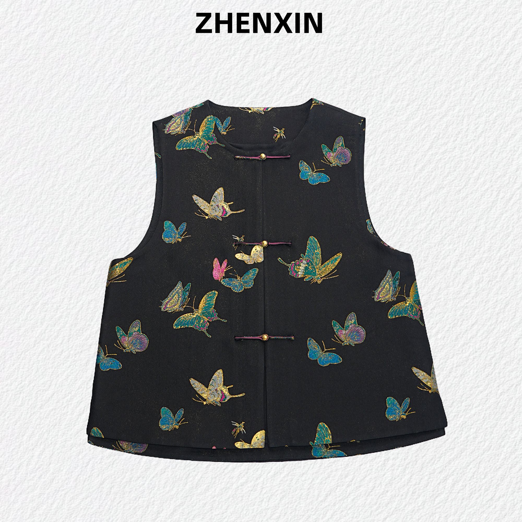 【晴春蝶戏】上久楷宋锦马甲对襟新中式国风上衣春秋气质