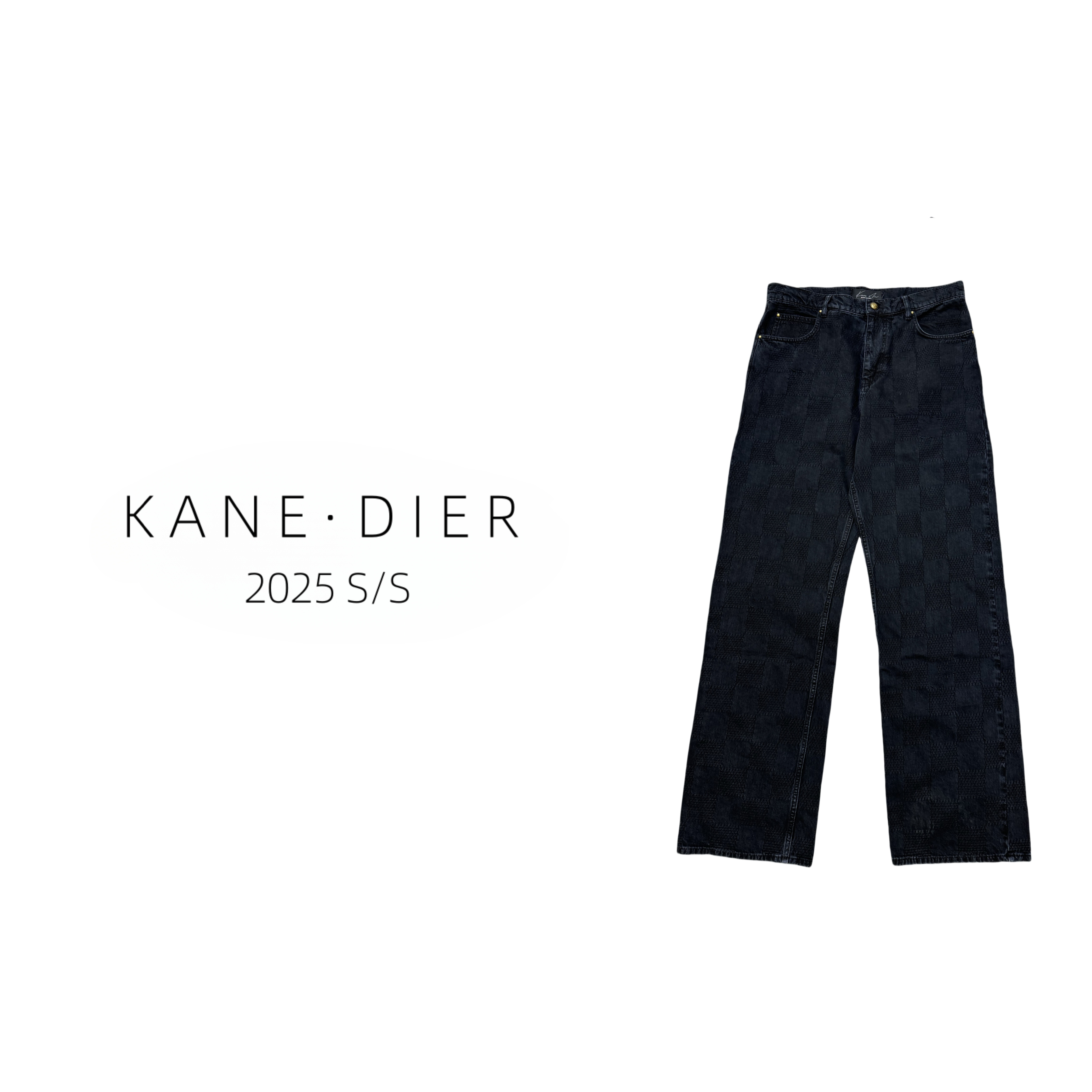 KAME DIER 25S/S 定制棋盘格牛王黑色直筒修身牛仔裤