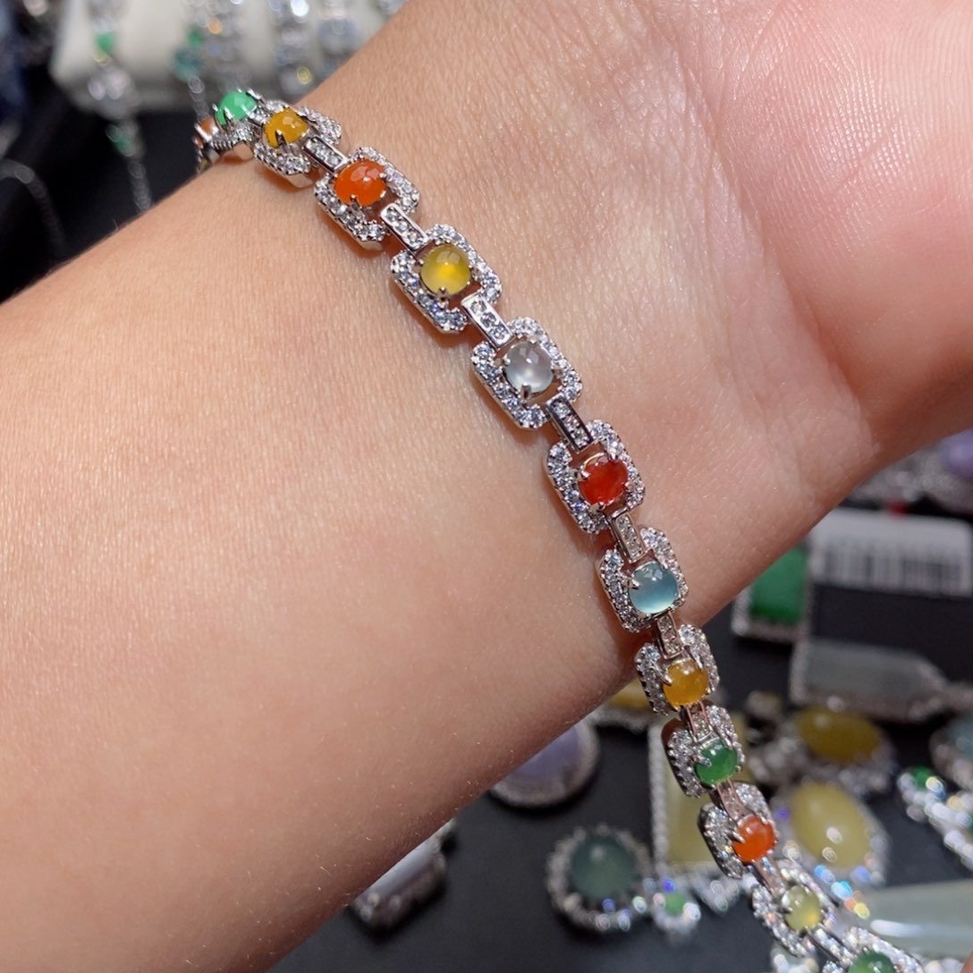 翡翠手链银S925镶嵌n ji o