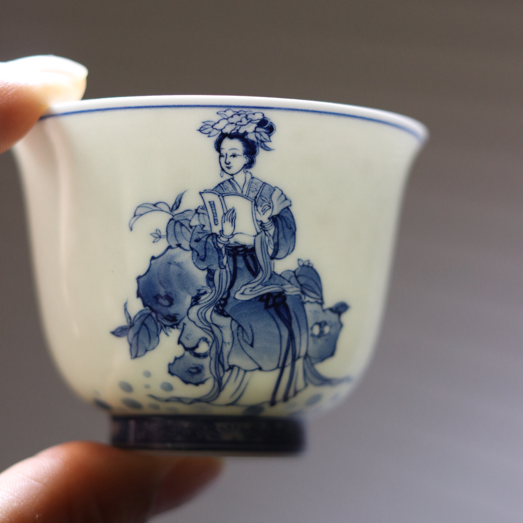 艺家仁青花人物四大才女铃铛杯主人杯中式品茗茶具50ml