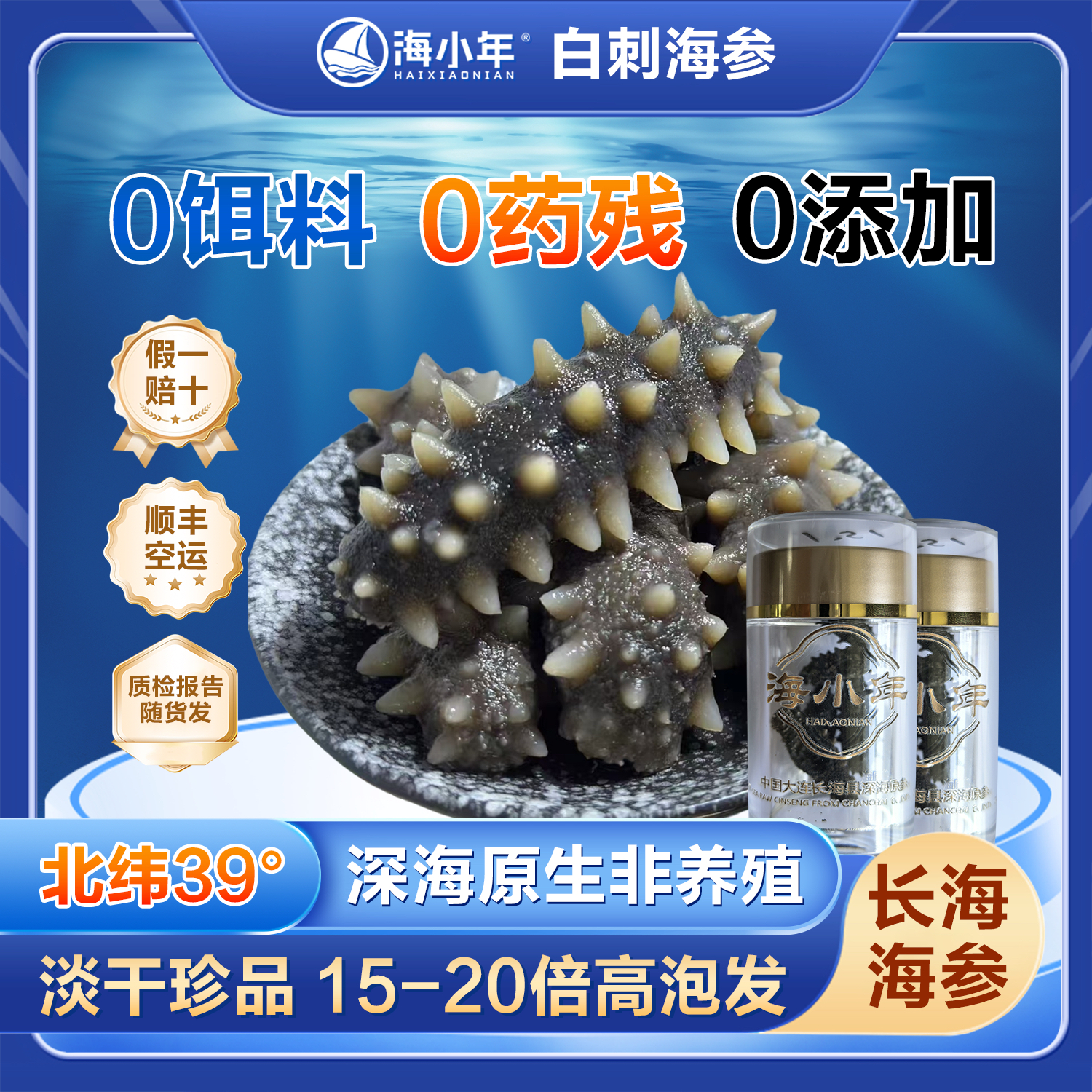 海小年【直播专属】大连长海深海白刺参淡干海参15g/瓶装海参干货